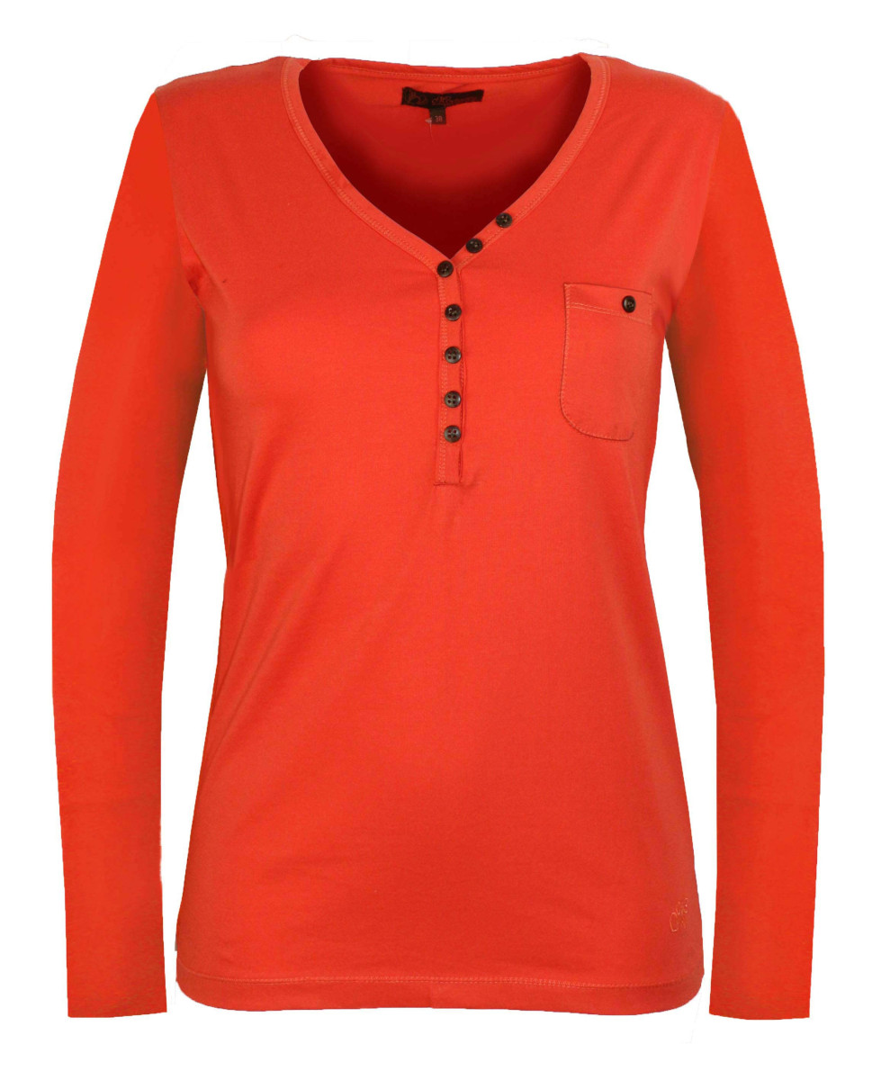 Tee-shirt NATALI1 orange col V boutons poche femme coton