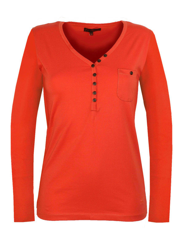 Tee-shirt NATALI1 orange col V boutons poche femme coton