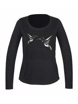 Tee-shirt NAWA1 noir col U roulotté sérigraphie coton femme