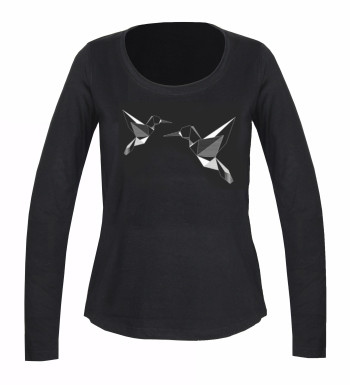 Tee-shirt NAWA1 noir col U roulotté sérigraphie coton femme