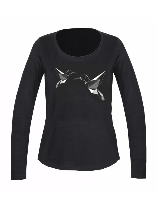 Tee-shirt NAWA1 noir col U roulotté sérigraphie coton femme