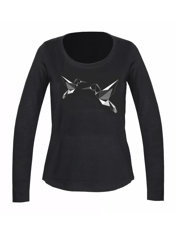 Tee-shirt NAWA1 noir col U roulotté sérigraphie coton femme