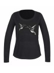 Tee-shirt NAWA1 noir col U roulotté sérigraphie coton femme