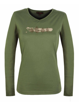 Tee-shirt NERVAL4 olive col V sérigraphie coton femme