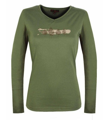 Tee-shirt NERVAL4 olive col V sérigraphie coton femme