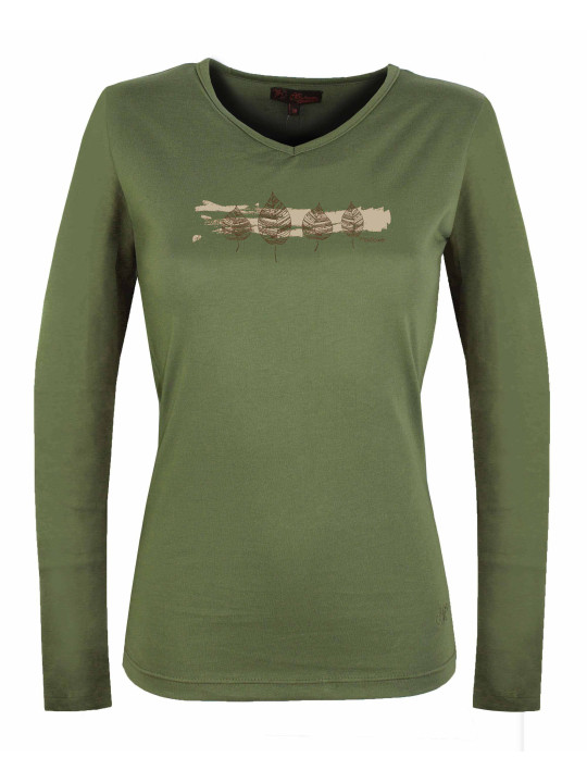 Tee-shirt NERVAL4 olive col V sérigraphie coton femme