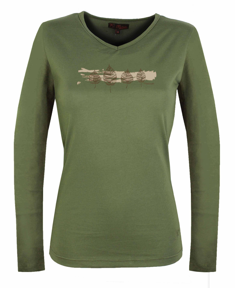 Tee-shirt NERVAL4 olive col V sérigraphie coton femme
