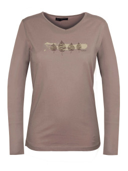 Tee-shirt NERVAL5 taupe col V sérigraphie coton femme