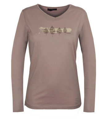 Tee-shirt NERVAL5 taupe col V sérigraphie coton femme