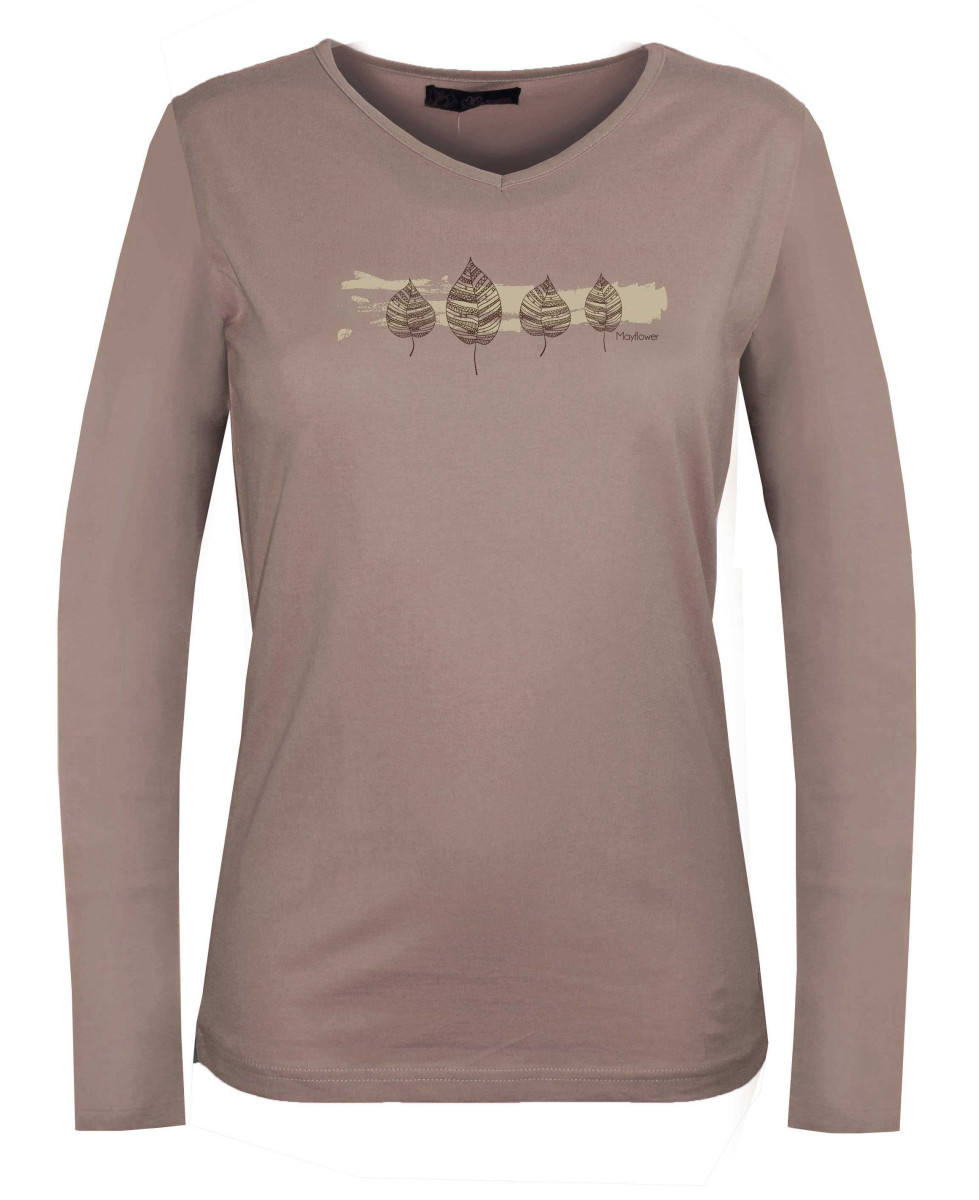 Tee shirt femme grande taille taupe col V sérigraphié coton