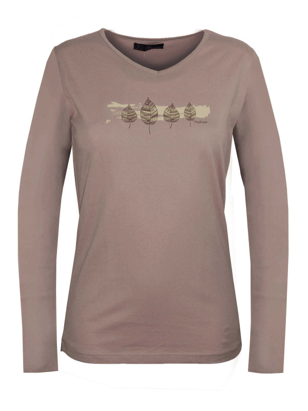 Tee shirt femme grande taille taupe col V sérigraphié coton