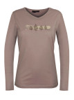 Tee shirt femme grande taille taupe col V sérigraphié coton