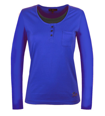 Tee shirt femme 2 en 1 bleu/gris coton – Style bicolore chic