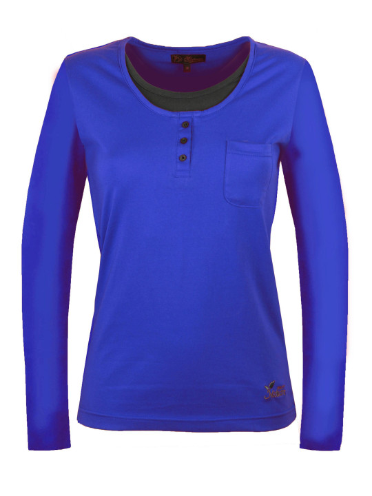 Tee shirt femme 2 en 1 bleu/gris coton – Style bicolore chic