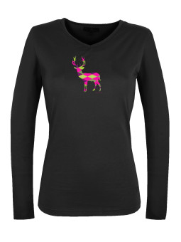 Tee shirt femme noir col V coton – Sérigraphie élégante