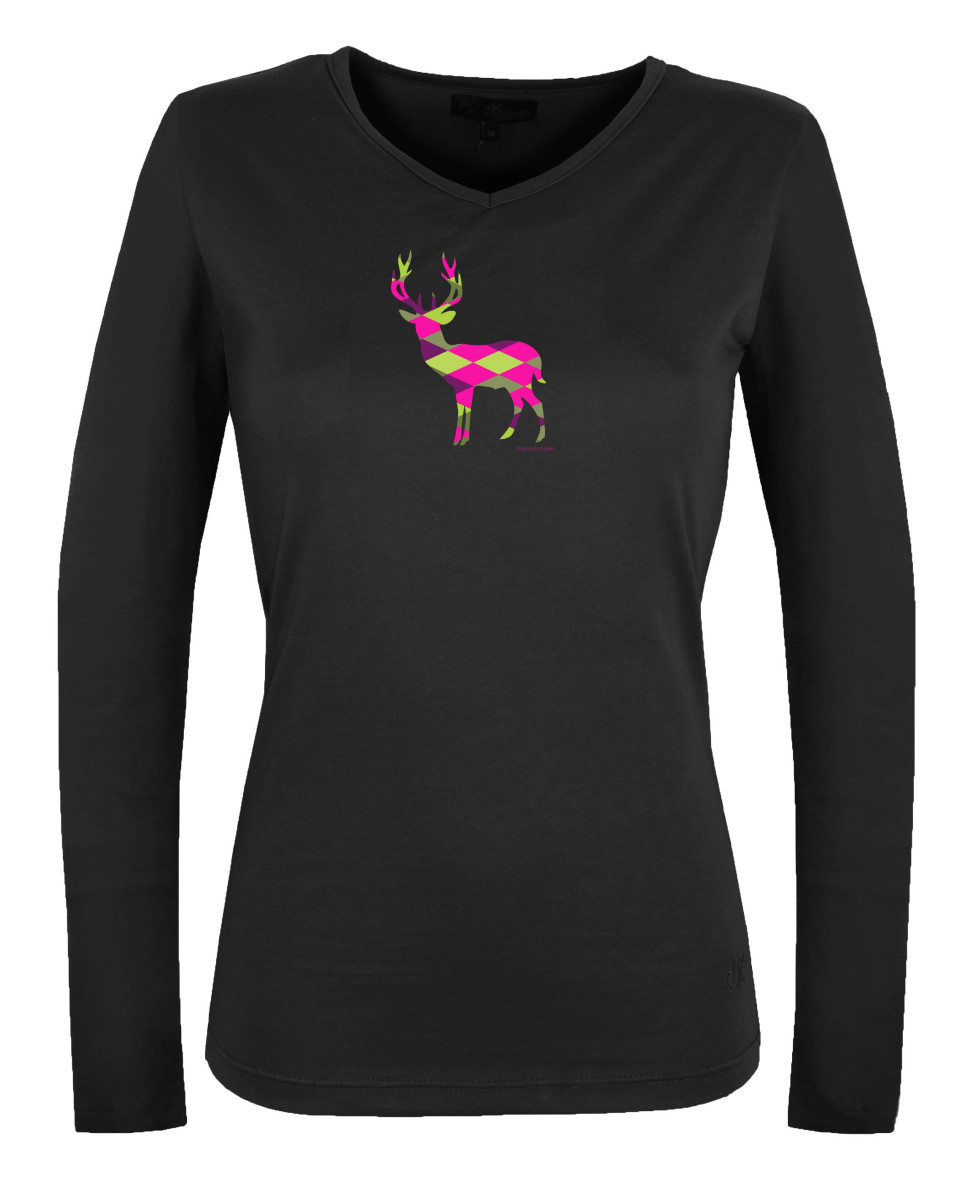 Tee shirt femme noir col V coton – Sérigraphie élégante