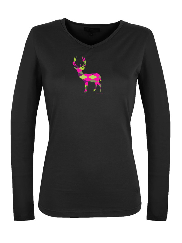 Tee shirt femme noir col V coton – Sérigraphie élégante