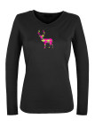 Tee shirt femme noir col V coton – Sérigraphie élégante