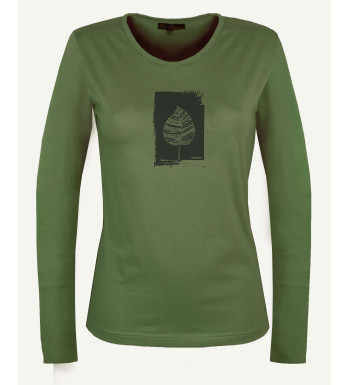 Tee shirt femme olive manches longues coton – Sérigraphie tendance