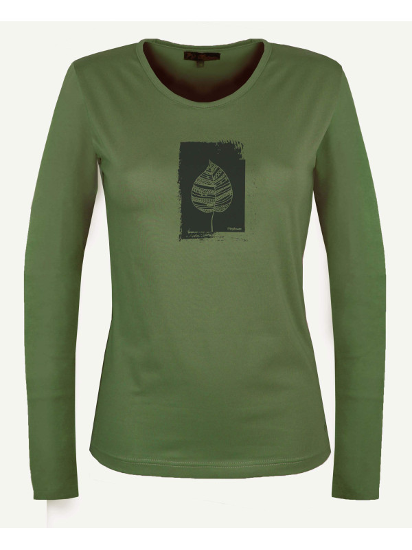 Tee shirt femme olive manches longues coton – Sérigraphie tendance