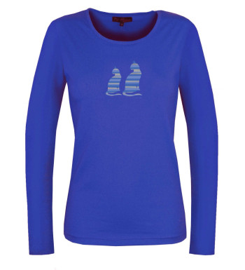 Tee shirt femme bleu manches longues coton – Sérigraphie stylée