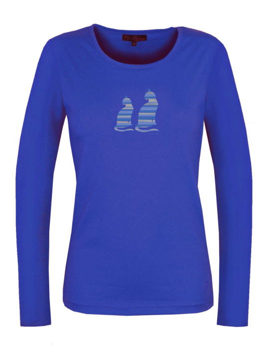Tee shirt femme bleu manches longues coton – Sérigraphie stylée
