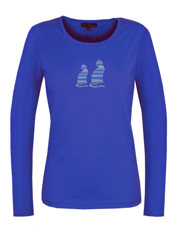 Tee shirt femme bleu manches longues coton – Sérigraphie stylée