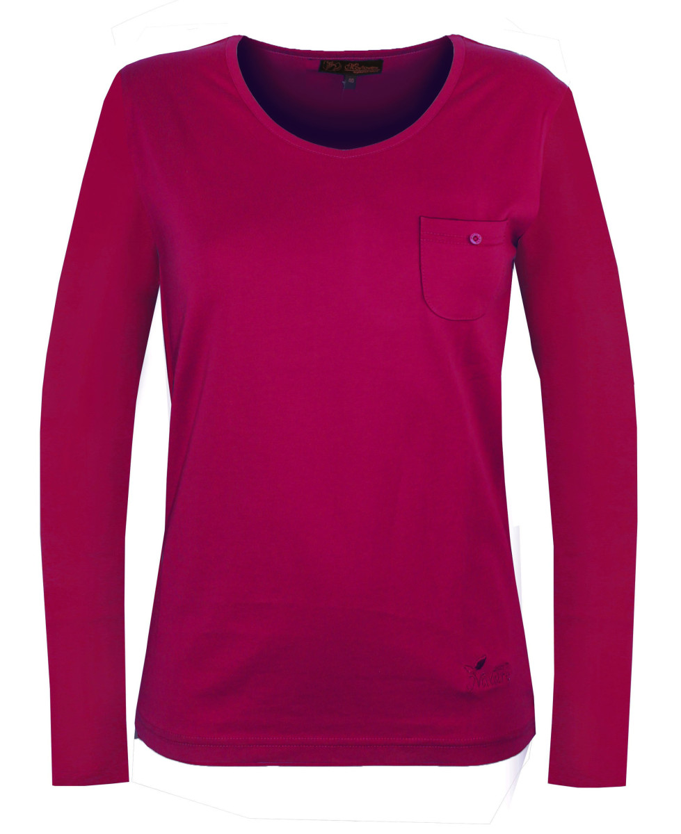 Tee shirt femme purple manches longues, poche poitrine coton