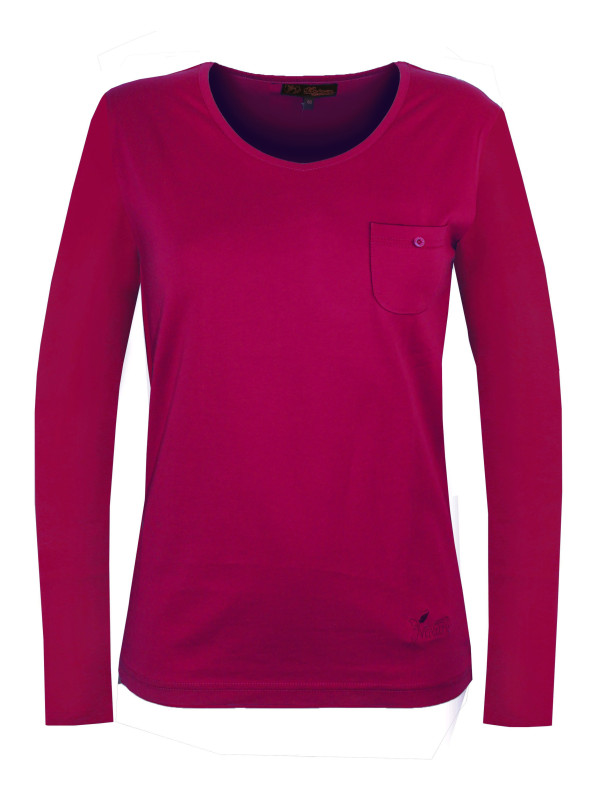 Tee shirt femme purple manches longues, poche poitrine coton