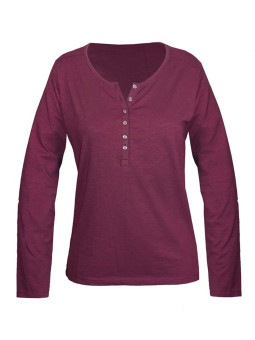 Tee-shirt femme prune coton flammé – Patte boutonnée chic