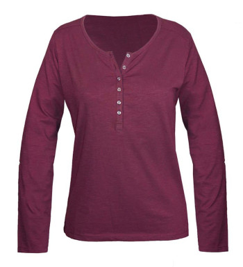 Tee-shirt femme prune coton flammé – Patte boutonnée chic