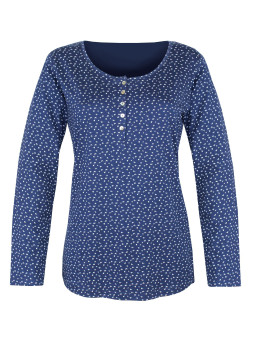 Tee-shirt femme bleu imprimé – Col rond, confort coton stretch