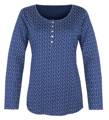 Tee-shirt femme bleu imprimé – Col rond, confort coton stretch