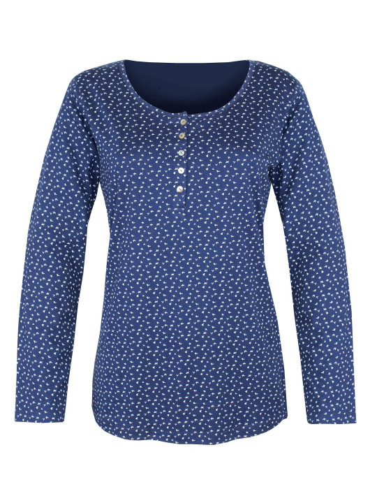 Tee-shirt femme bleu imprimé – Col rond, confort coton stretch