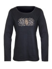 Tee-shirt femme noir jersey – Col rond, sérigraphie chic