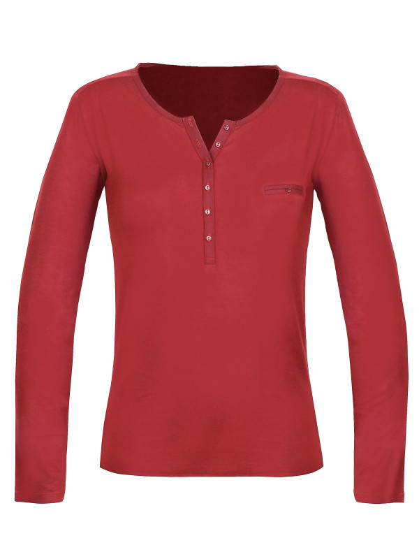 Tee-shirt femme rouge col tunisien satin – Jersey stretch chic