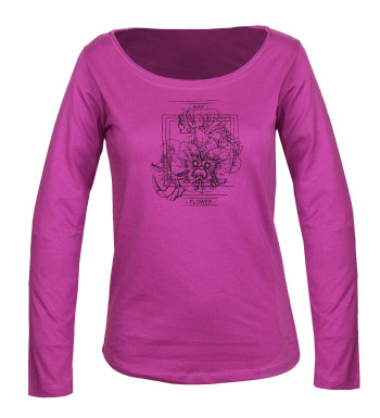 Tee shirt femme fushia coton – Col U roulotté & sérigraphie