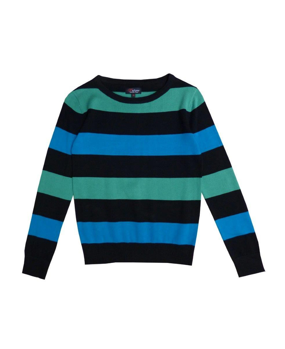 Pull large rayure femme PAGODE2N – Coton noir/bleu/vert