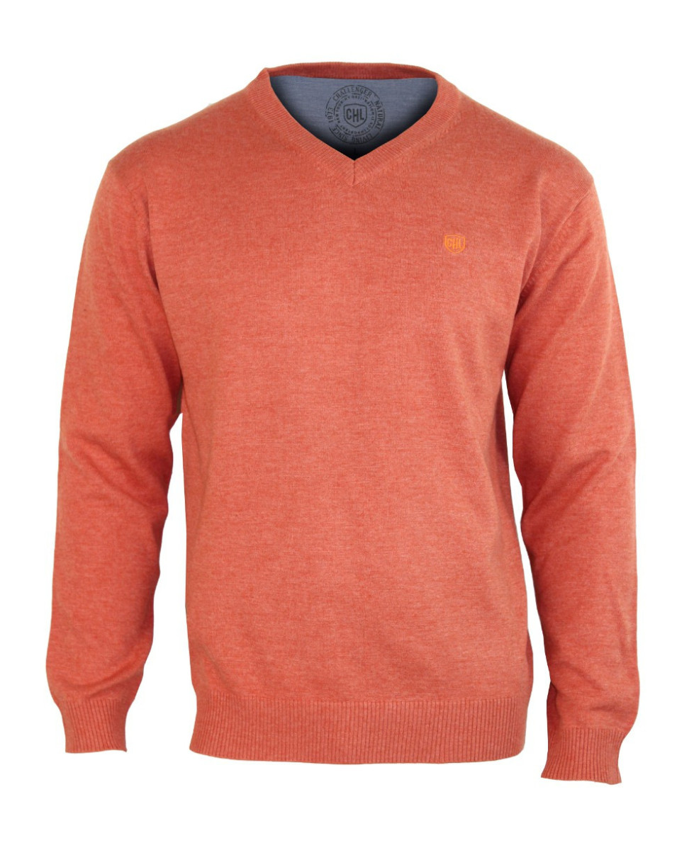Pull col V homme CHALLENGER PALAIS2 – Orange confort et style