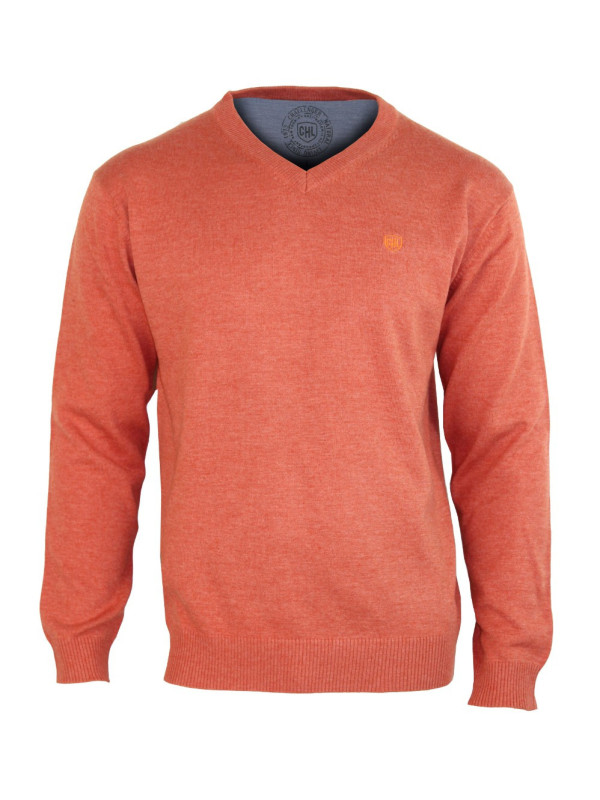 Pull col V homme CHALLENGER PALAIS2 – Orange confort et style