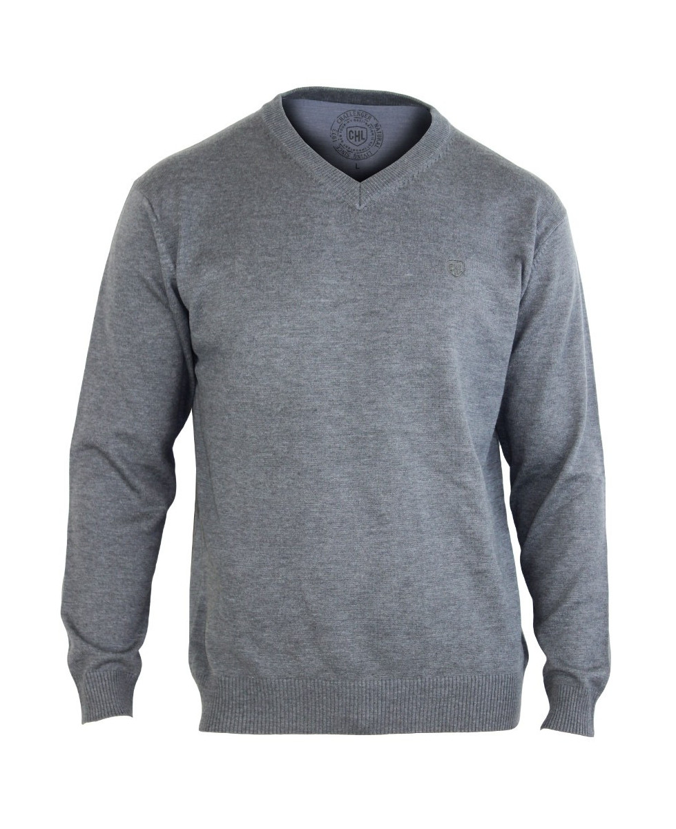 Pull col V homme CHALLENGER PALAIS3 – Gris confort et style