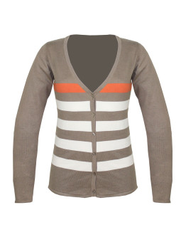 Gilet rayé coton femme PALATIN1 – Boutons beige/orange/blanc