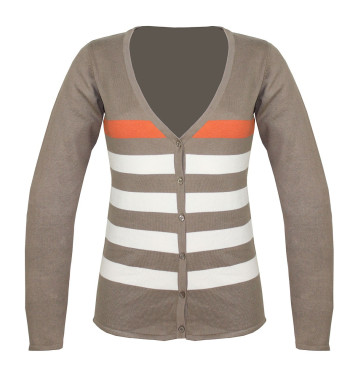 Gilet rayé coton femme PALATIN1 – Boutons beige/orange/blanc