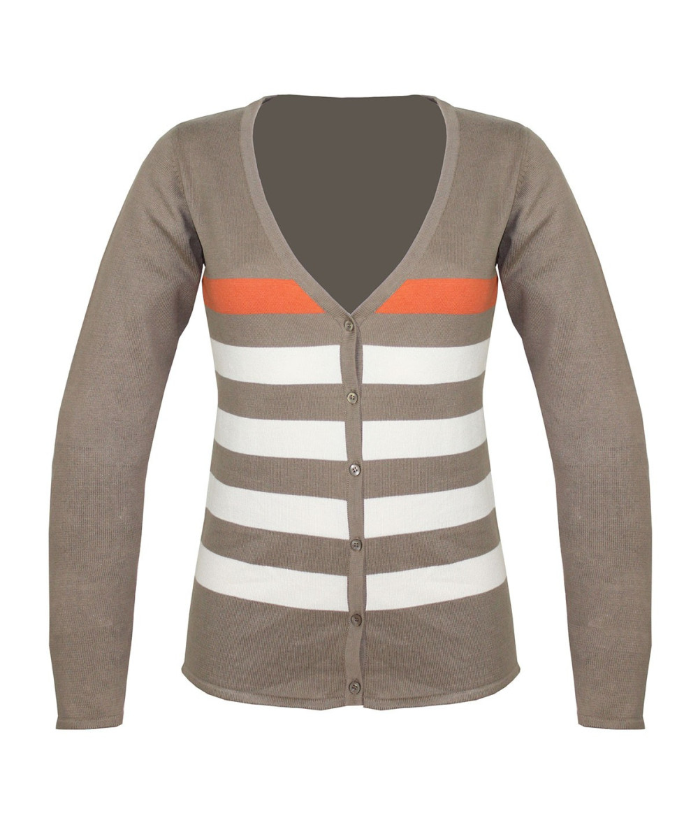 Gilet rayé coton femme PALATIN1 – Boutons beige/orange/blanc