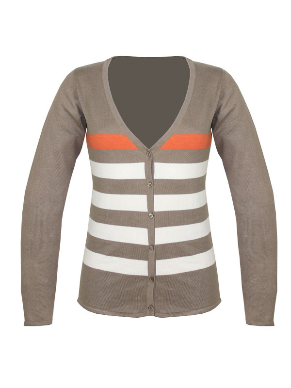 Gilet rayé coton femme PALATIN1 – Boutons beige/orange/blanc
