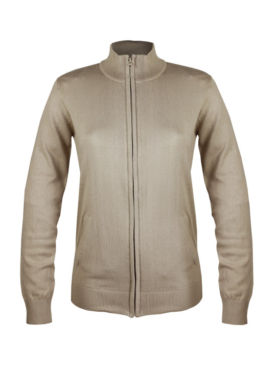 Gilet femme beige PALMIRA1 – Zippé, col montant, coton