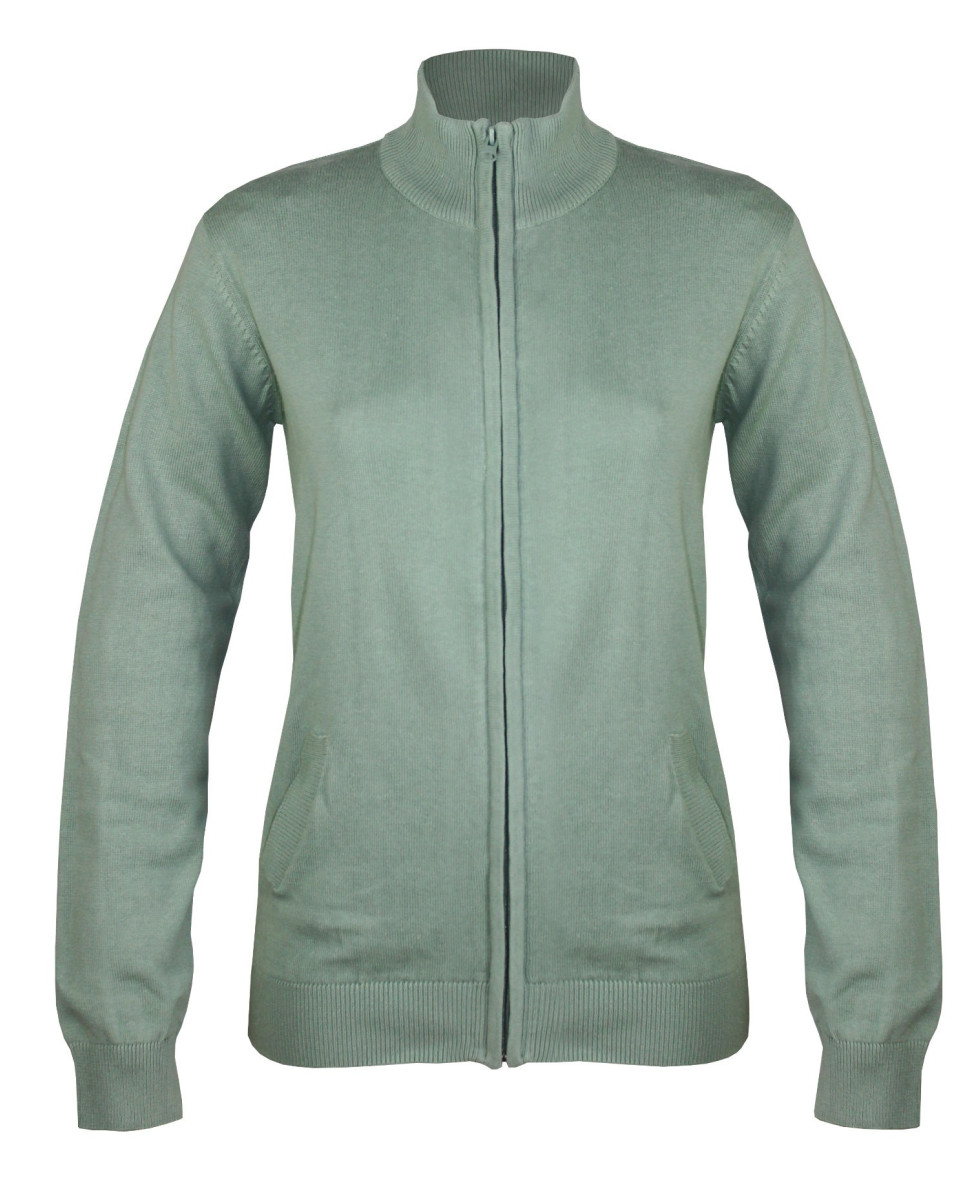 Gilet femme vert PALMIRA2 – Zippé coton, col montant chic