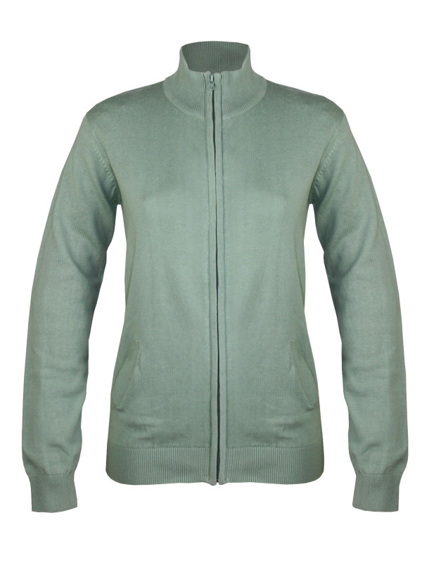 Gilet femme vert PALMIRA2 – Zippé coton, col montant chic