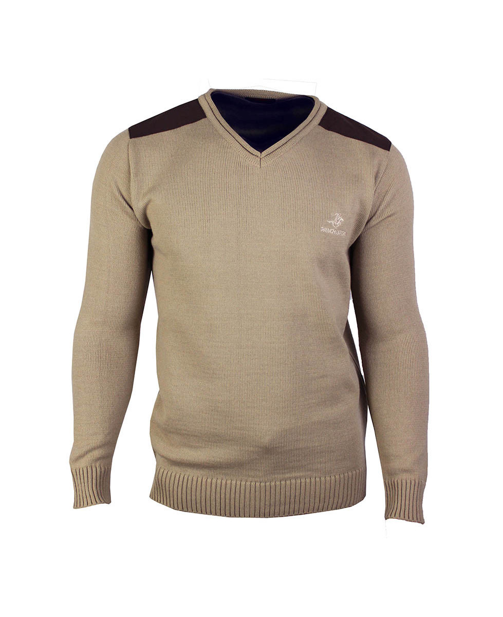 Pull col V coton beige homme chic & confort – PANEL1