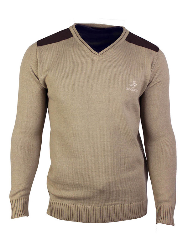 Pull col V coton beige homme chic & confort – PANEL1
